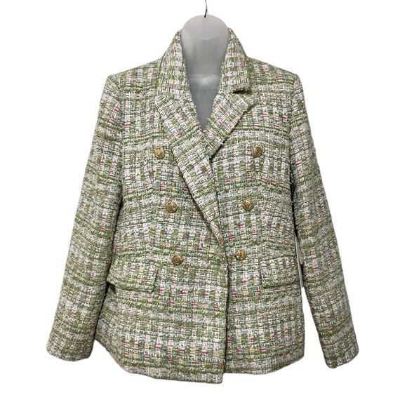 NWT $198 RACHEL ZOE Tweed Fringe Metallic Double Breasted Tweed Blazer Size Med - Picture 5 of 8